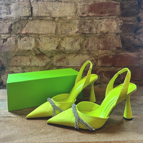 Zara - Satin Rhinestone Lime Heels - Picture 3 of 4